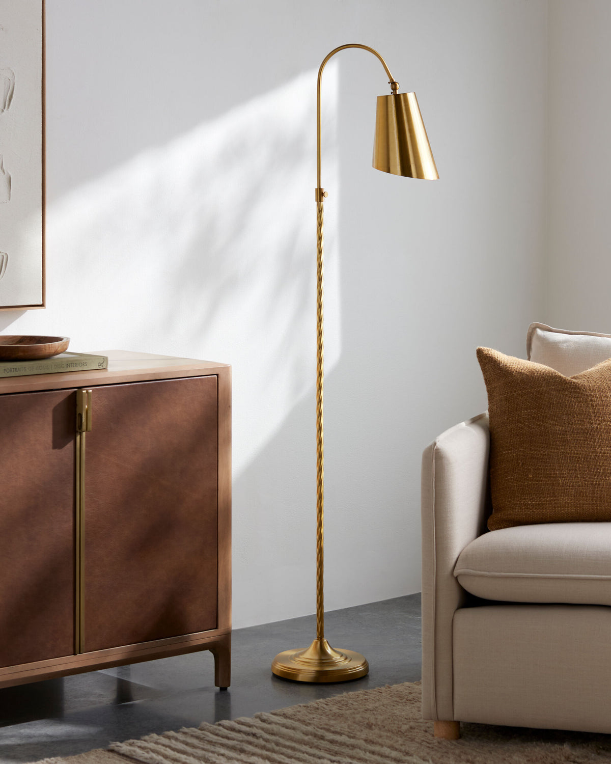Klawer 67" Iron Floor Lamp, Electroplated Metallic Brass