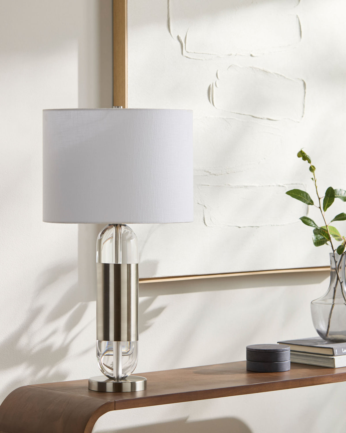Kamas 29" Crystal Table Lamp, Translucent Clear, Plated Metallic Nickel