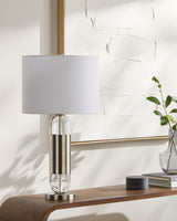 Kamas 29" Crystal Table Lamp, Translucent Clear, Plated Metallic Nickel