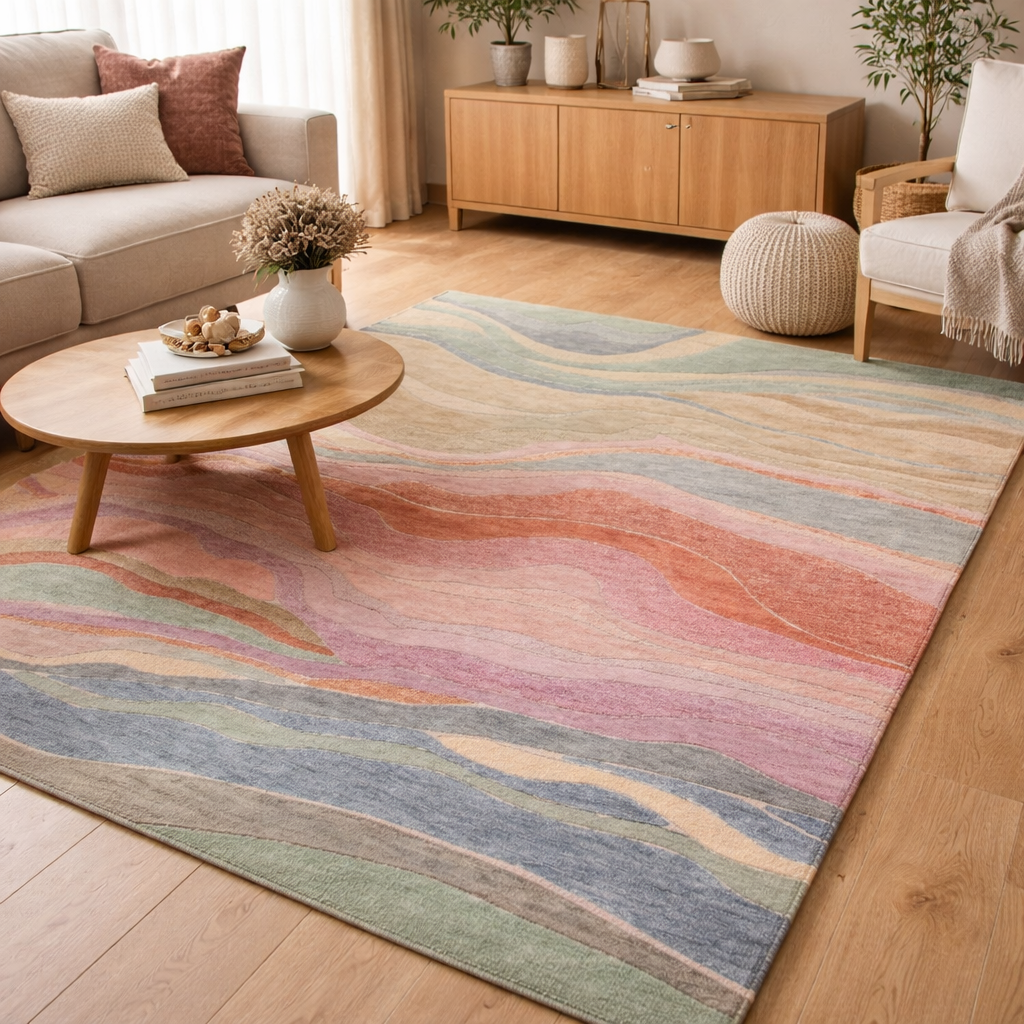 Wielobarwny Dywan Wełniany O Płynnym Deseniu