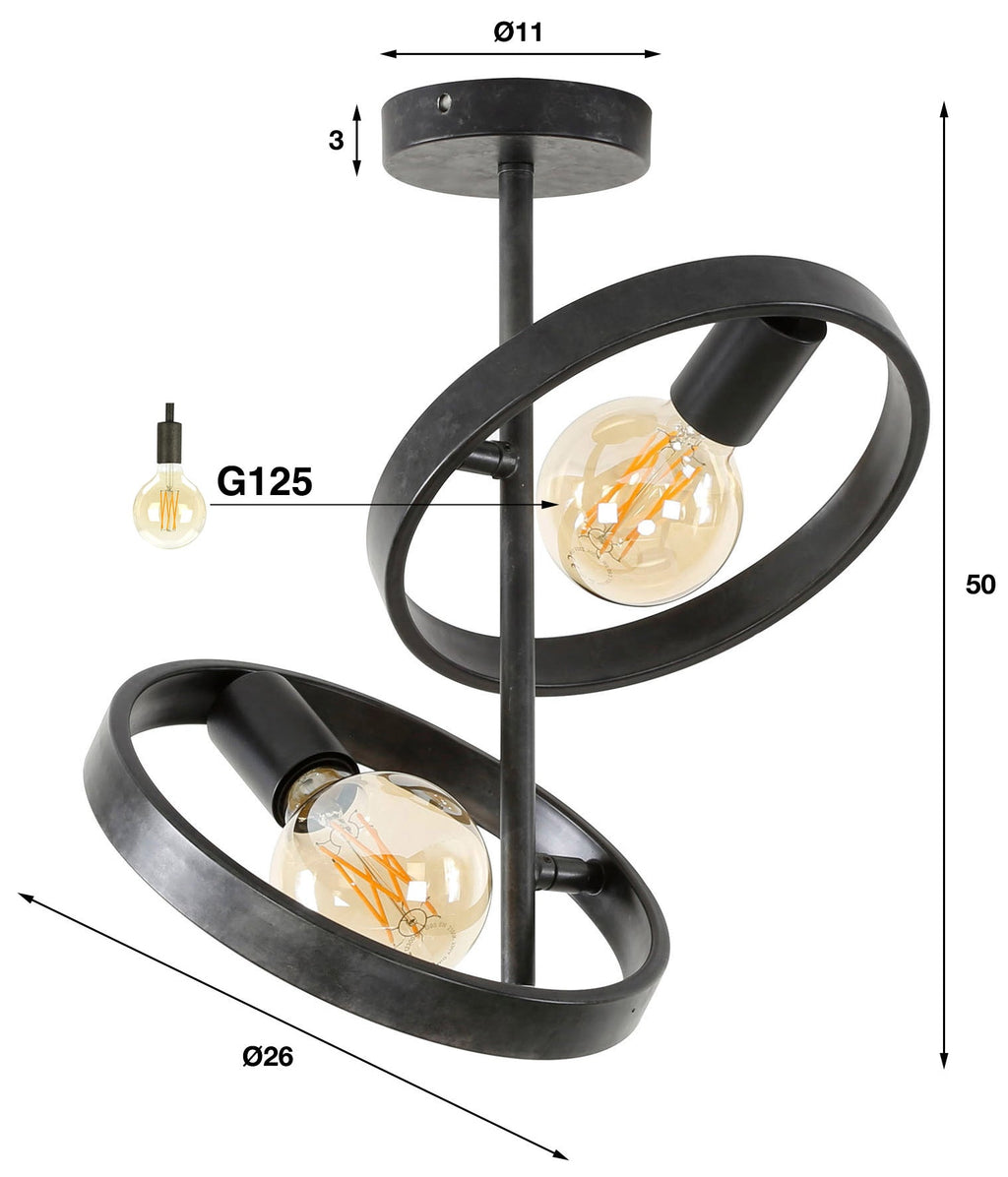 Loft Ceiling Lamp 2xE27 Anthracite Metal 50 cm