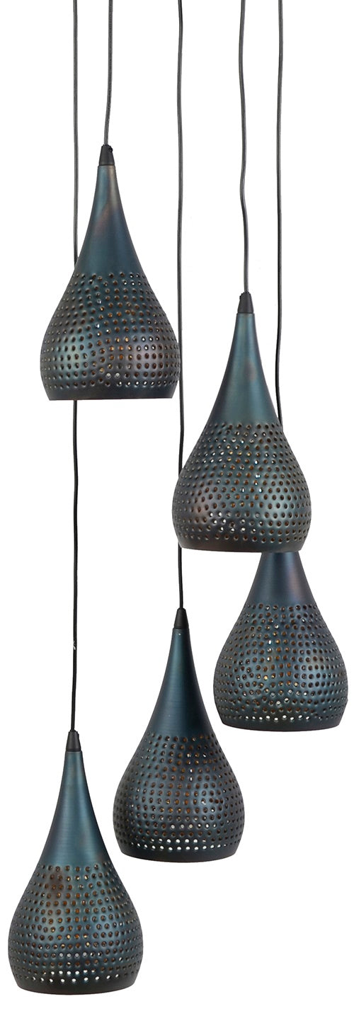 5-Point Black Metal Pendant Lamp 35x150 cm