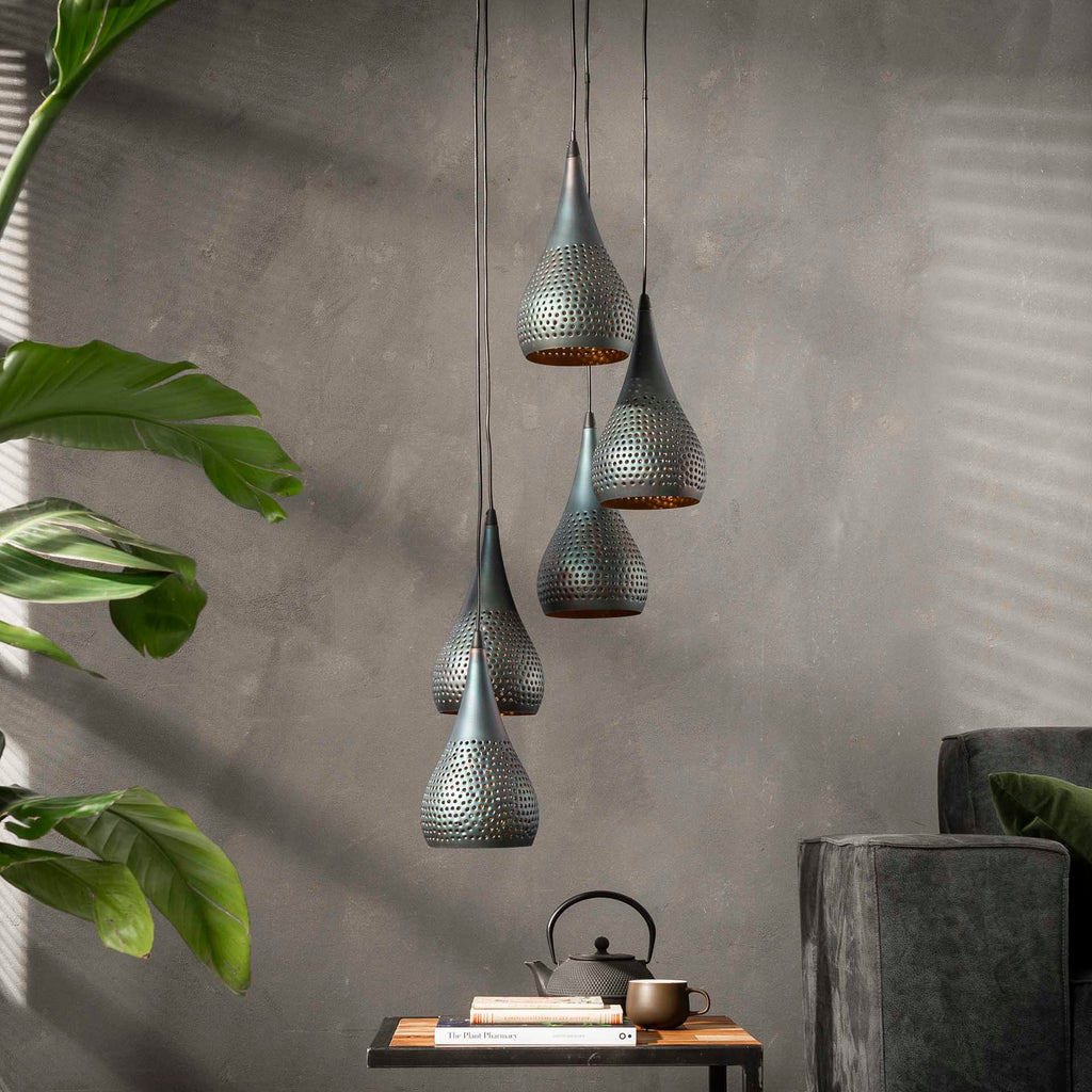5-Point Black Metal Pendant Lamp 35x150 cm