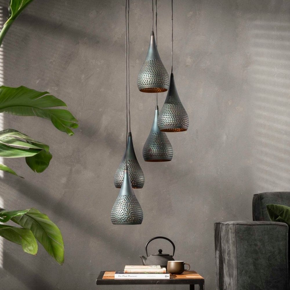 5-Point Black Metal Pendant Lamp 35x150 cm