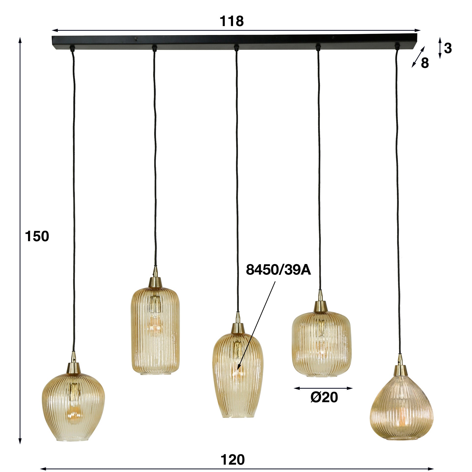 Stripe Mix 5L Pendant Lamp 120 cm Amber Shades