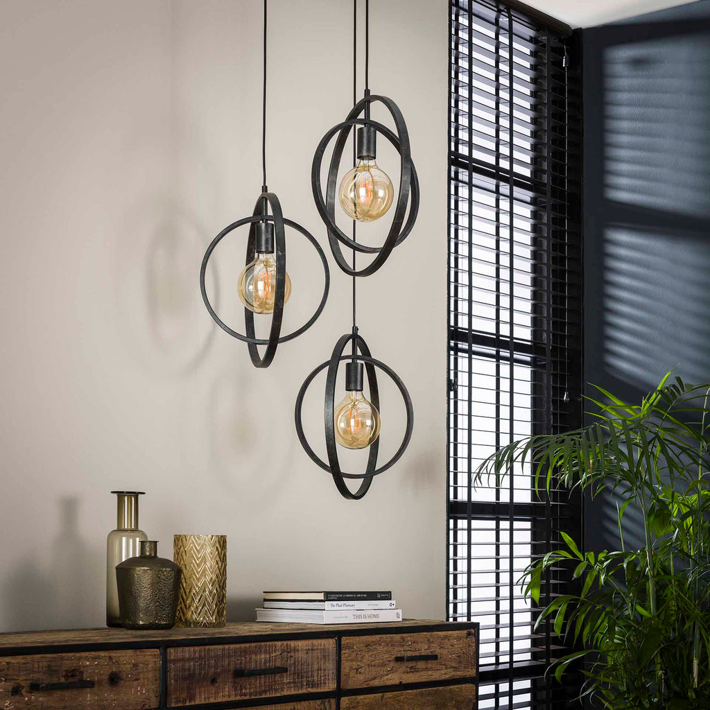 3-Point Anthracite Metal Pendant Lamp 40x150 cm