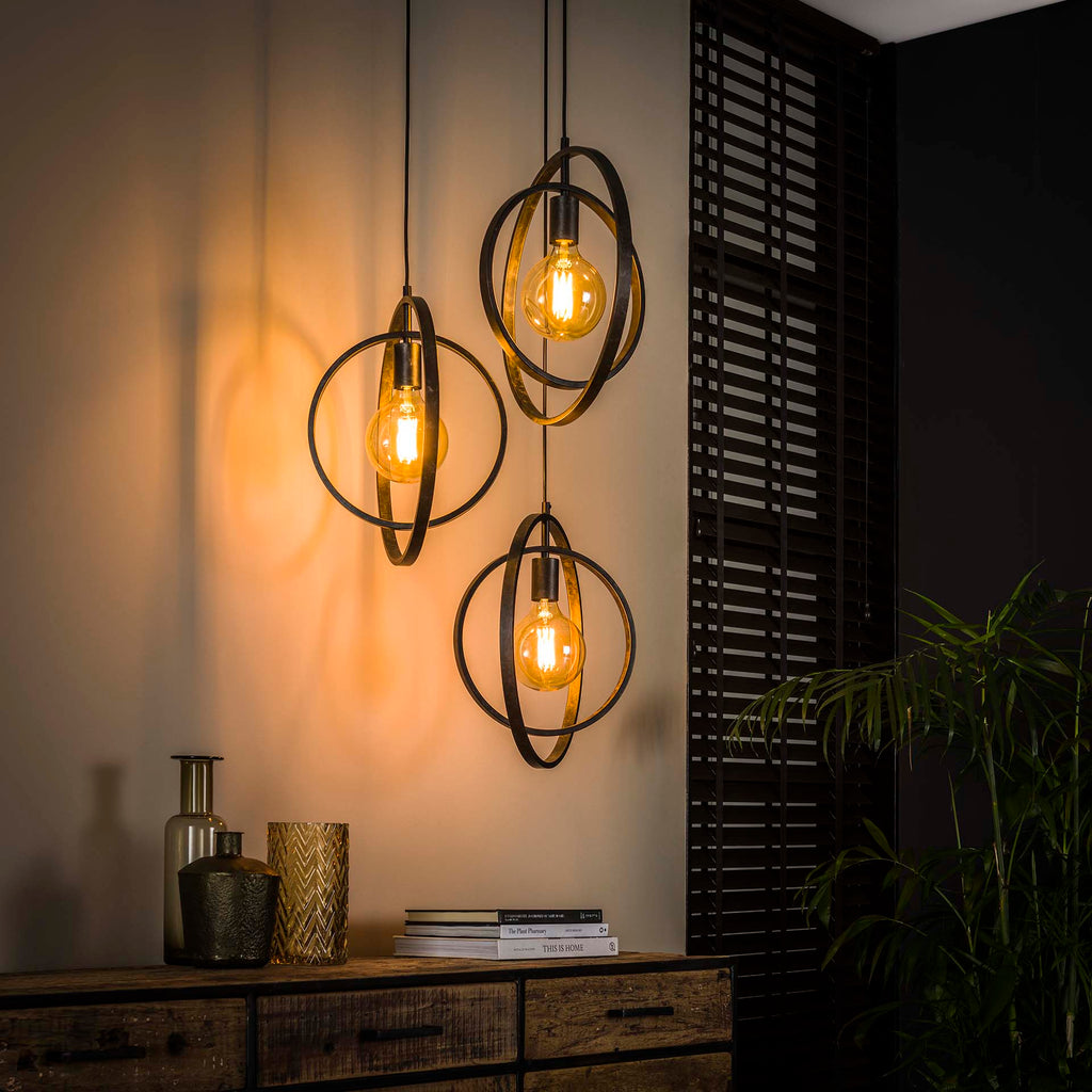 3-Point Anthracite Metal Pendant Lamp 40x150 cm