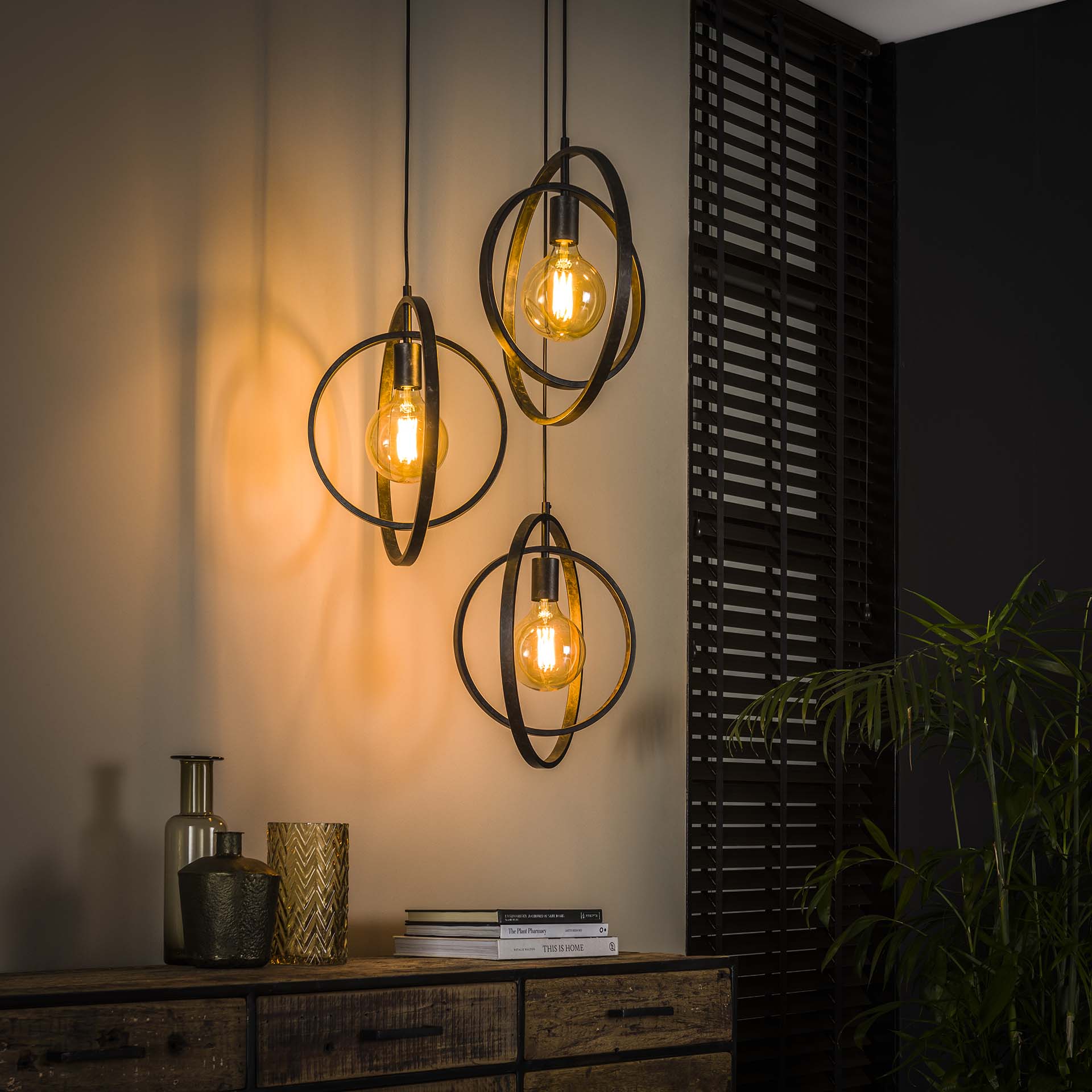3-Point Anthracite Metal Pendant Lamp 40x150 cm