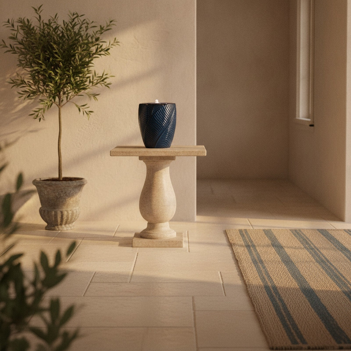 Modern Textured Ceramic Fountain 16"H — lifestyle