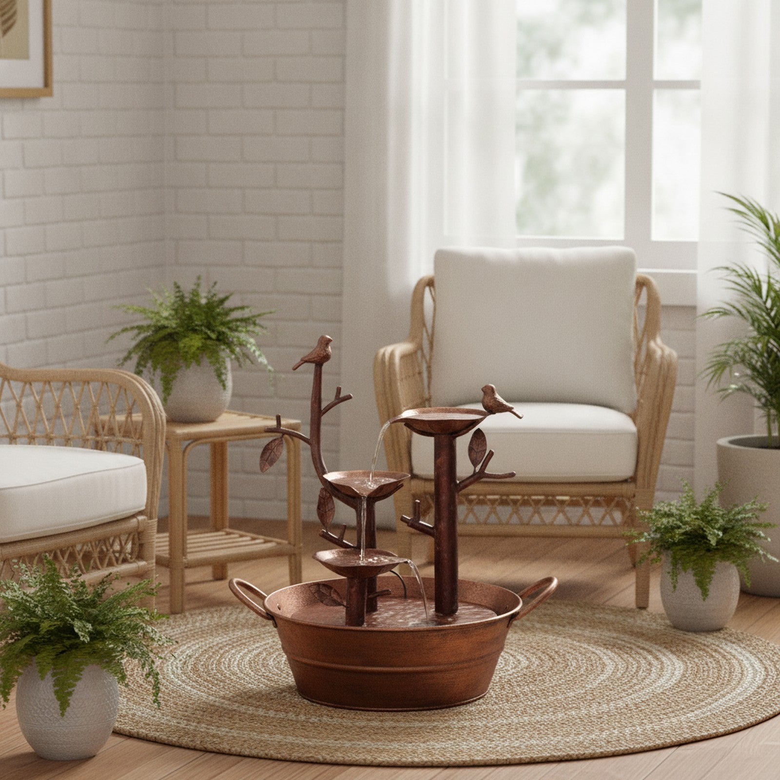 Cascading Iron Bird Branch Fountain 18.5"H — lifestyle