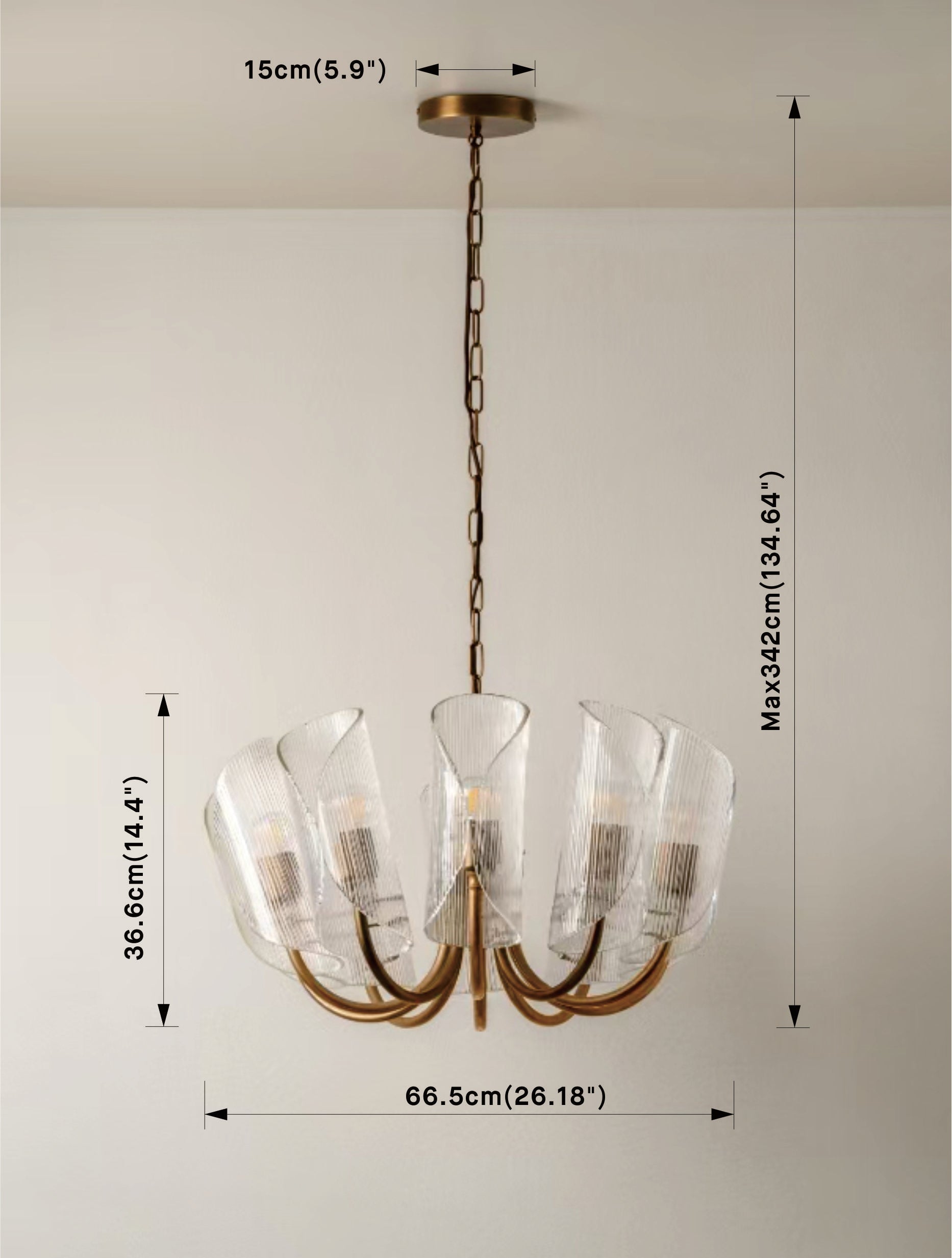 Carnival - 10 Lightweight Chandeliers in Aged Brass and Textured Glass
