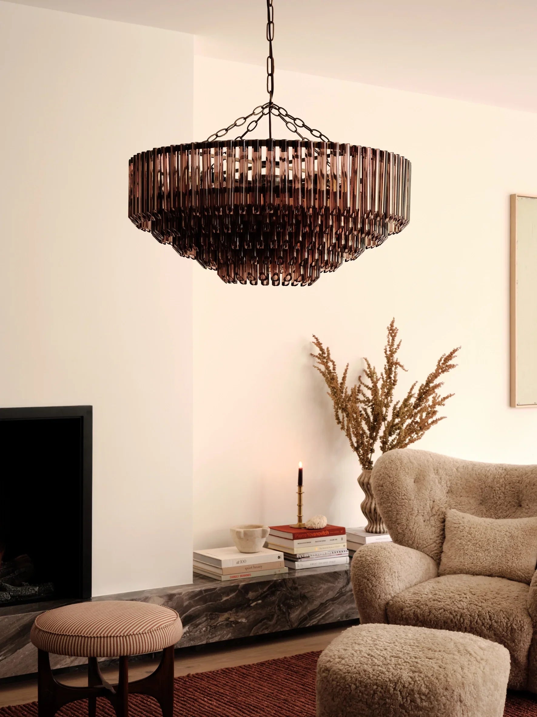 Petalia - Wide Chandelier with 9 Light Sources in Brown and Smoky Glass