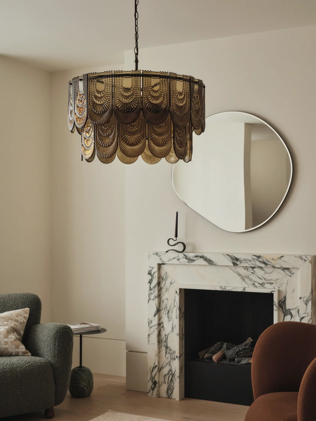 Selmes - 4-Light Chandelier in Brown and Smoky Green Glass