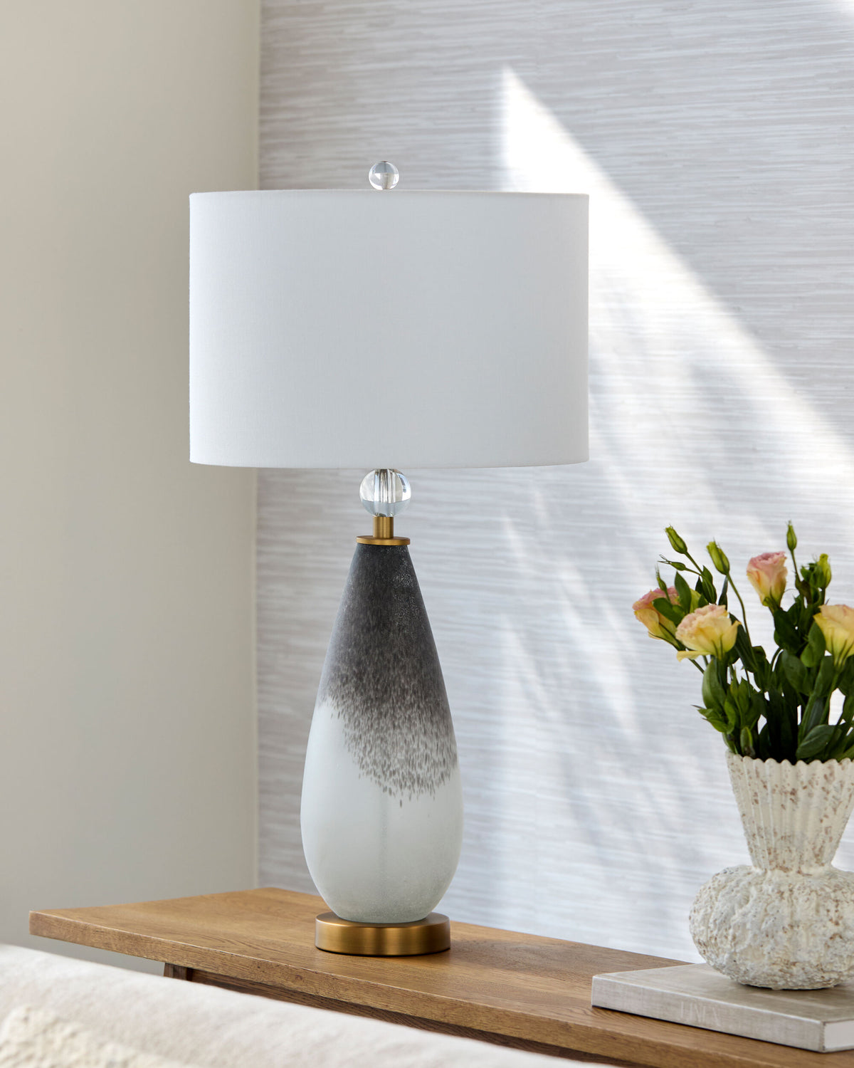 Lorca 29" Glass Table Lamp, Frosted Black, Natural Clear