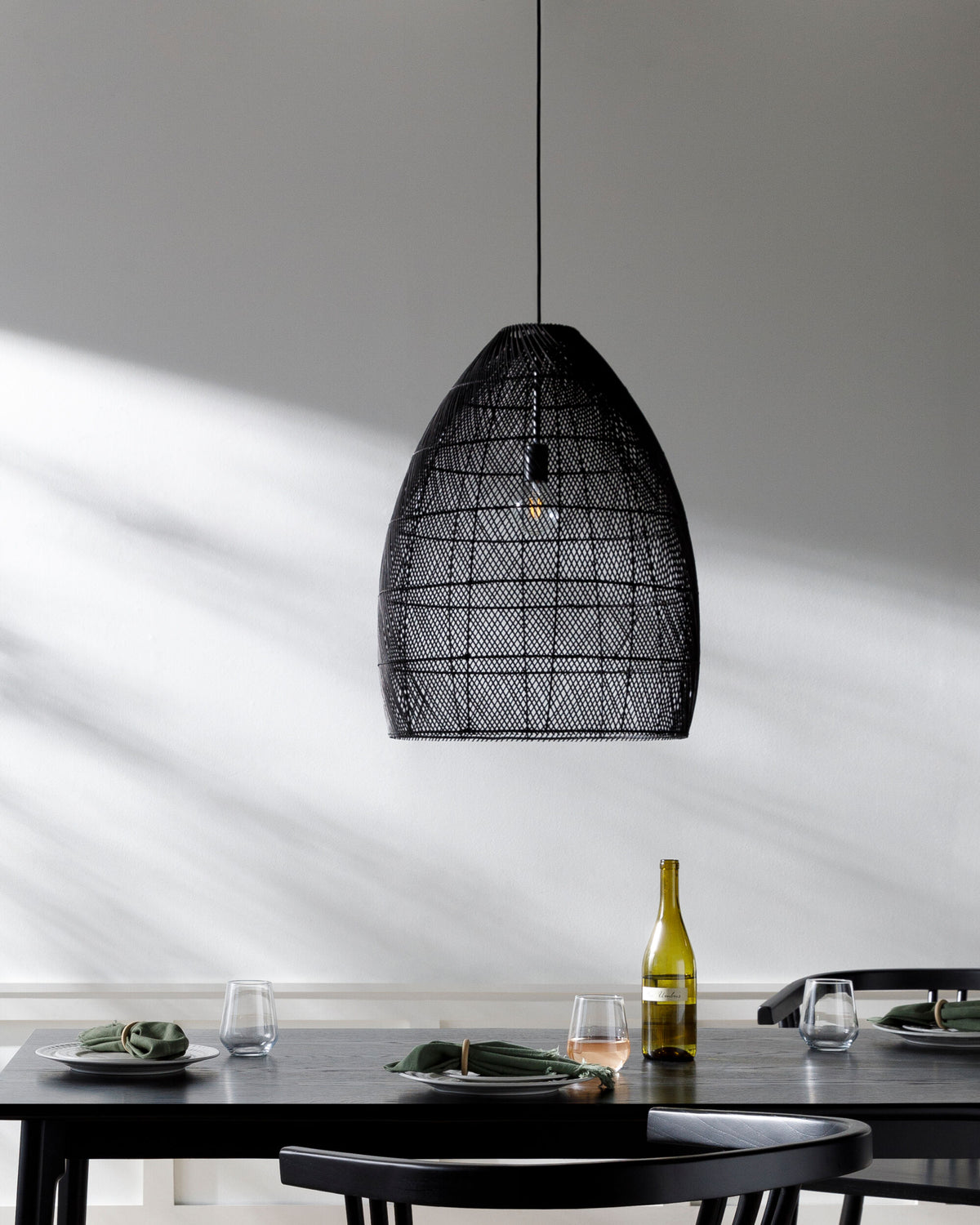 Larimar Rattan Pendant Light, Black Sand Black