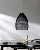 Larimar Rattan Pendant Light, Black Sand Black