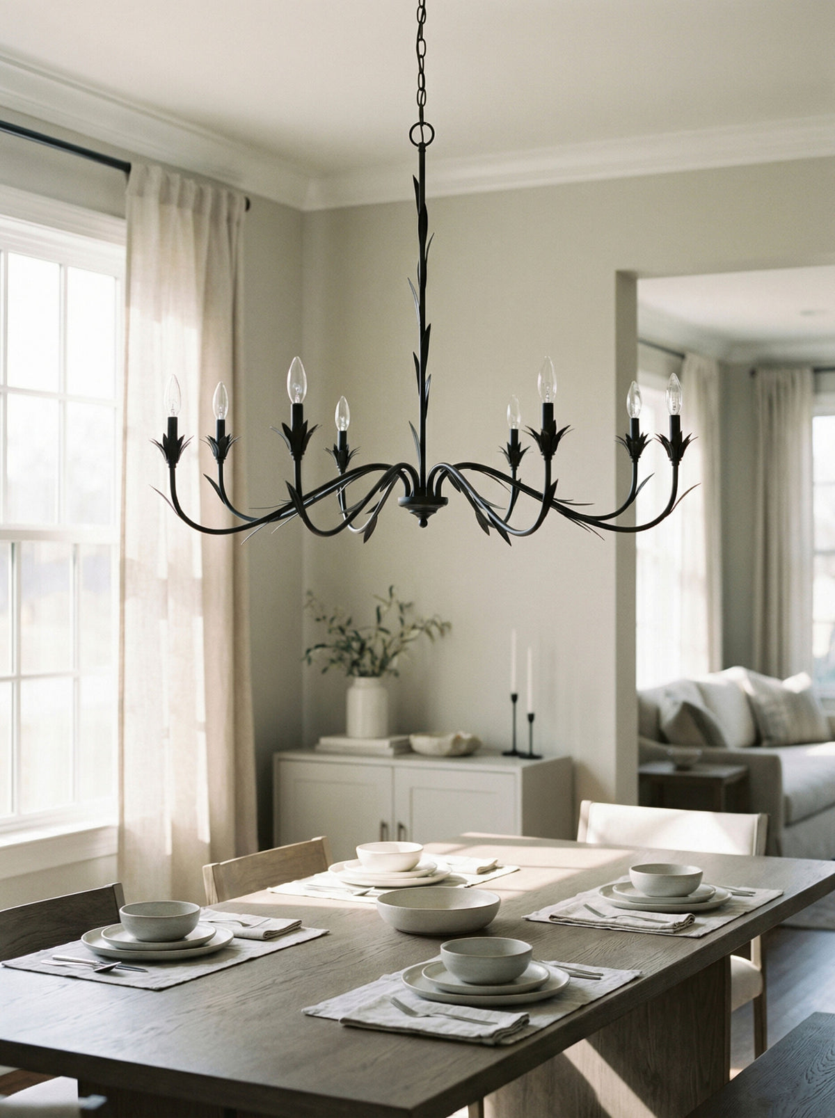 Lustre Iron Chandelier, Powder Coated Black (LSTR-007)