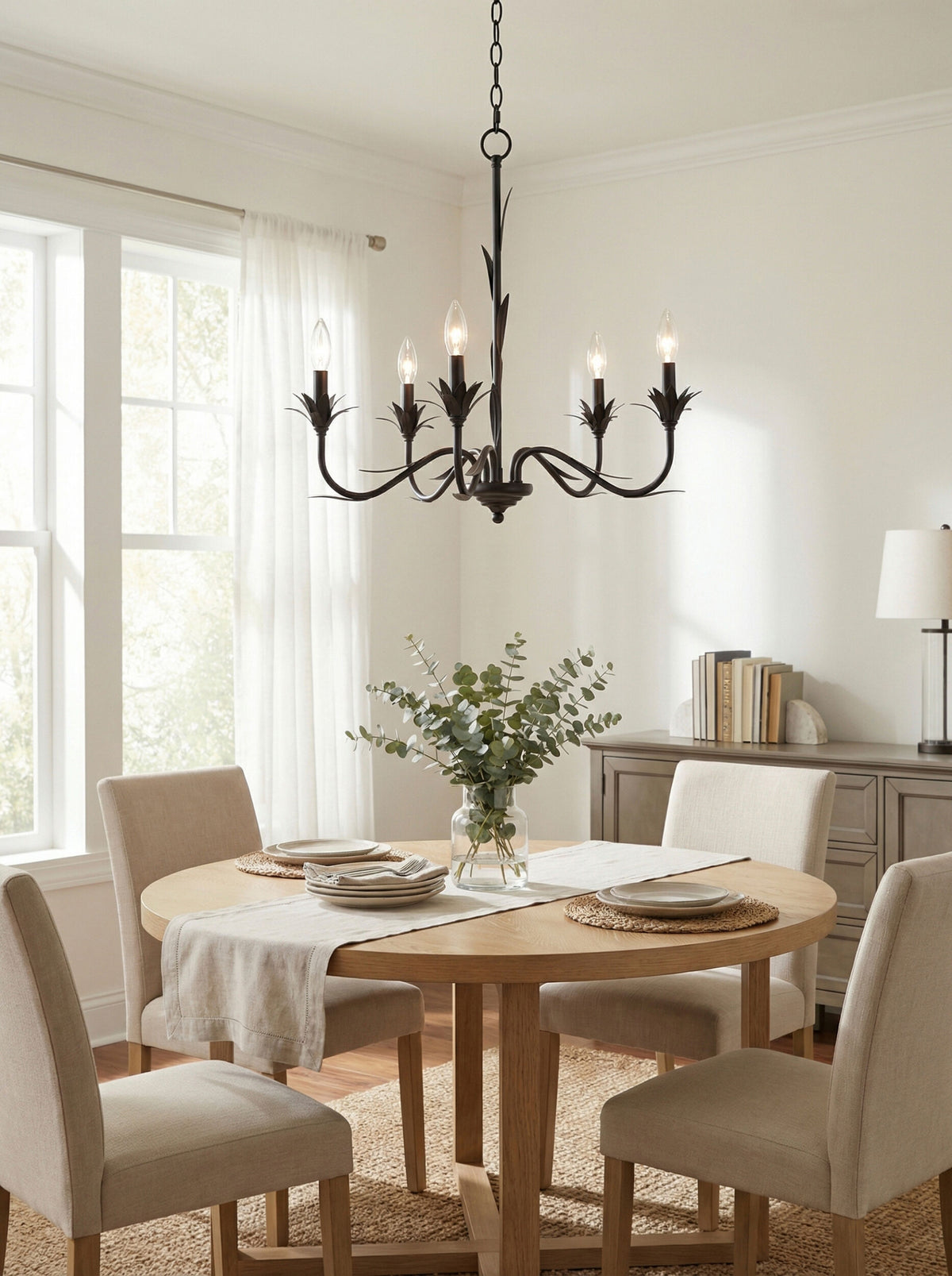 Lustre Iron Chandelier, Powder Coated Black (LSTR-011)