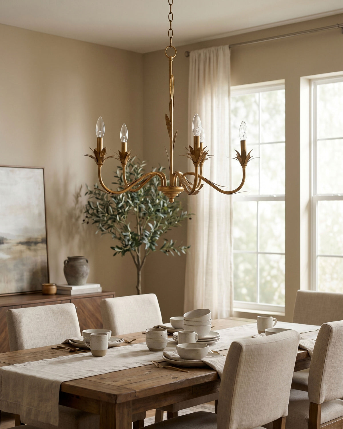 Lustre Iron Chandelier, Powder Coated Gold (LSTR-012)
