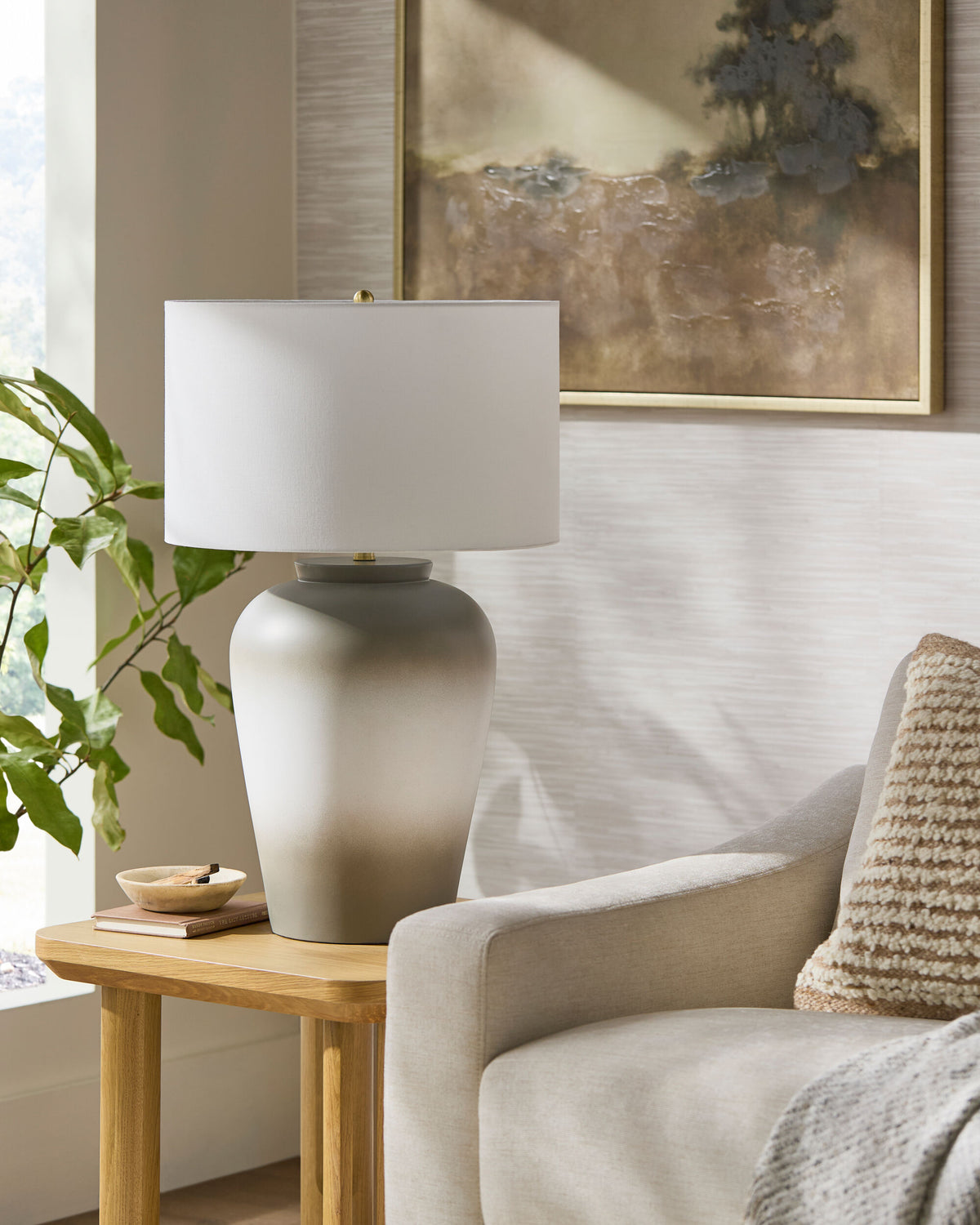 Lucero 30" Ceramic Table Lamp, Painted Beige
