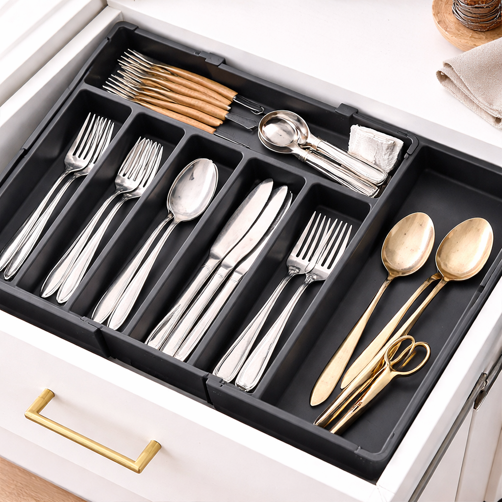 Cutlery Drawer Organizer With Adjustable Width