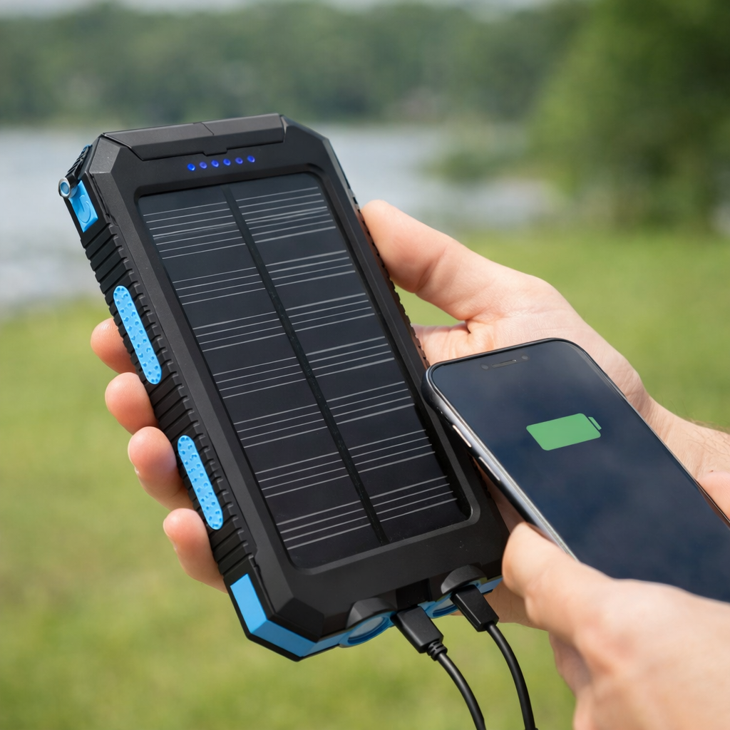 Powerbank Solarny Z Dwoma Portami USB I Latarką LED