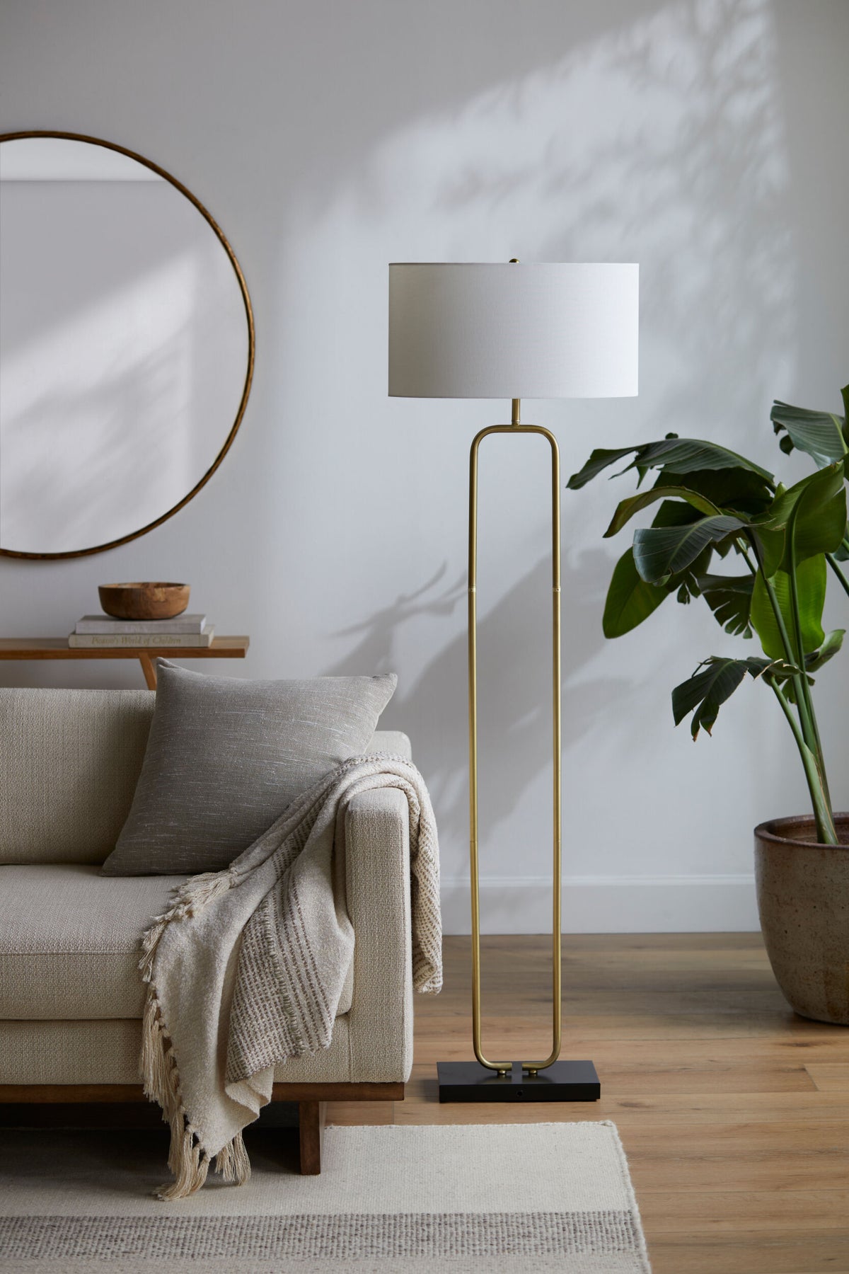 Molto 63" Iron Floor Lamp, Plated Metallic Brass