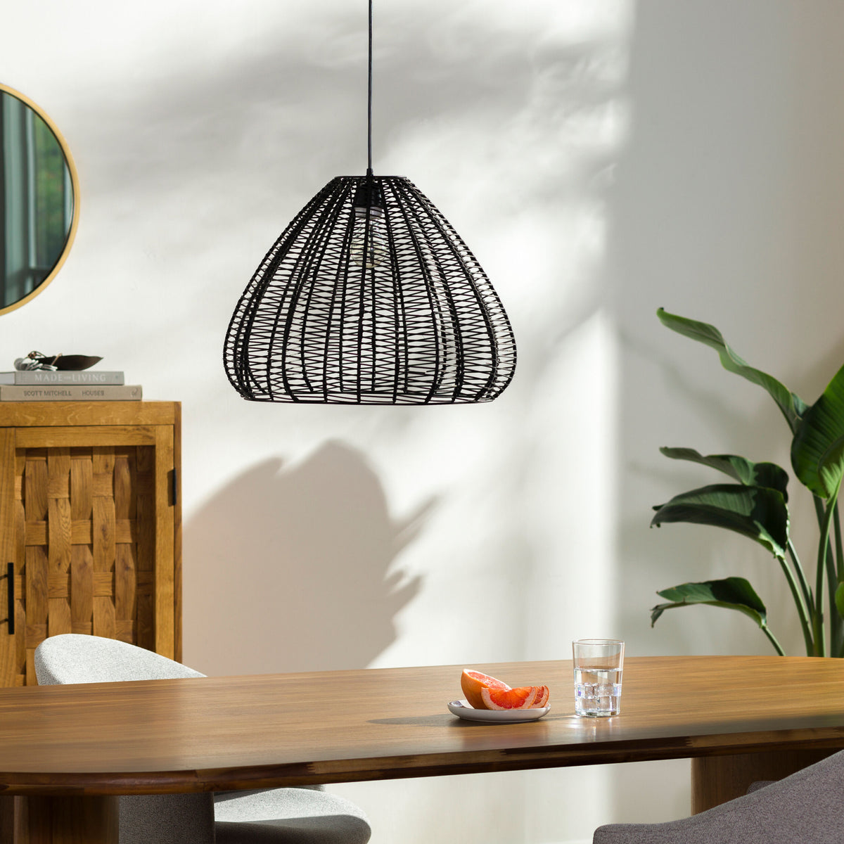 Mosella Rattan Pendant Light, Painted Black