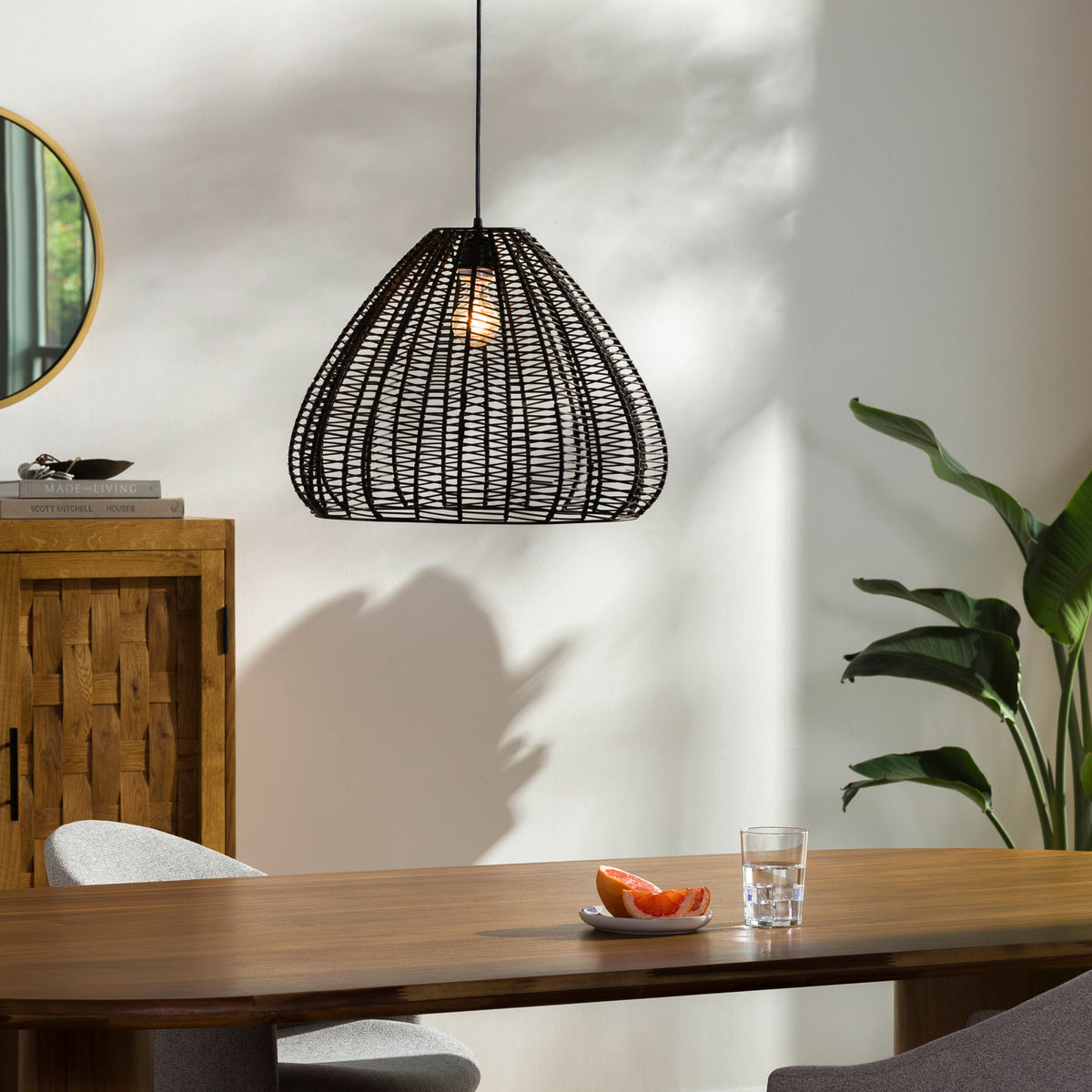 Mosella Rattan Pendant Light, Painted Black