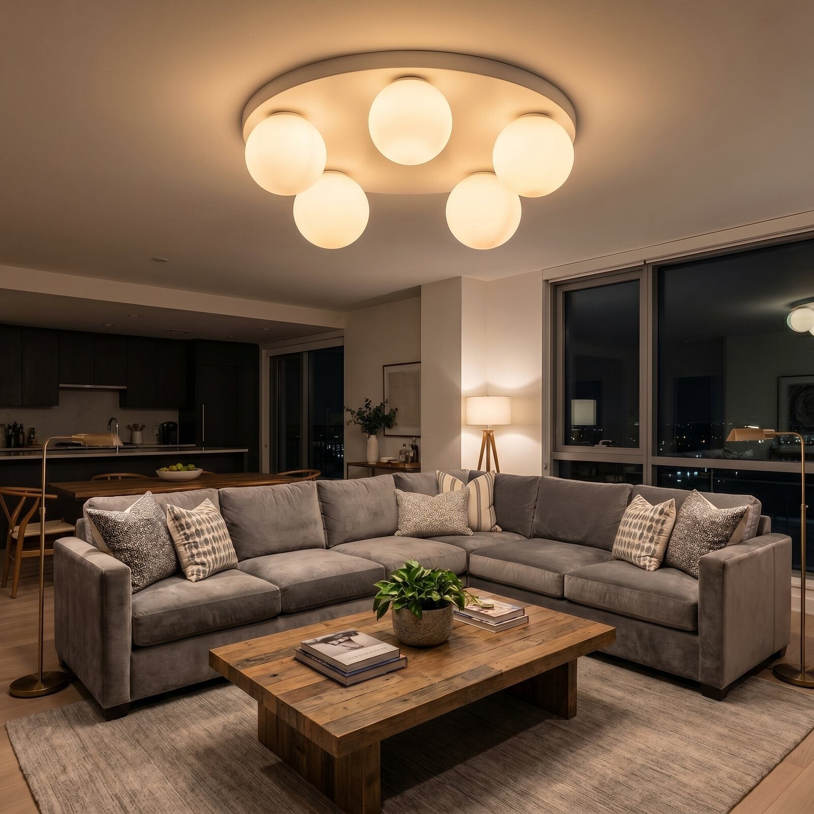 Szklana Lampa Sufitowa 5-Globów LED — aranżacja wnętrza