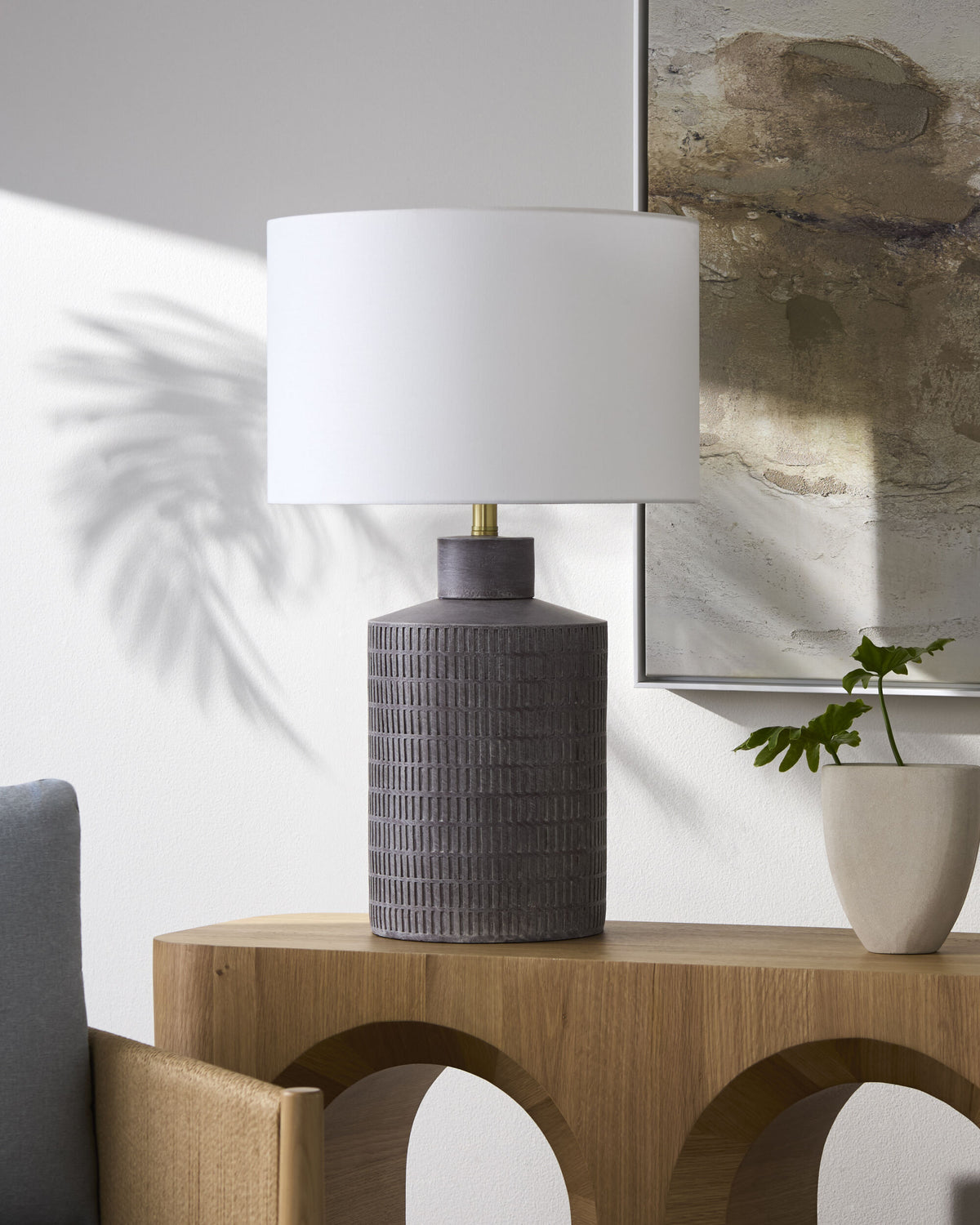 Brine Coast 29" Ceramic Table Lamp, Hand Painted Gray