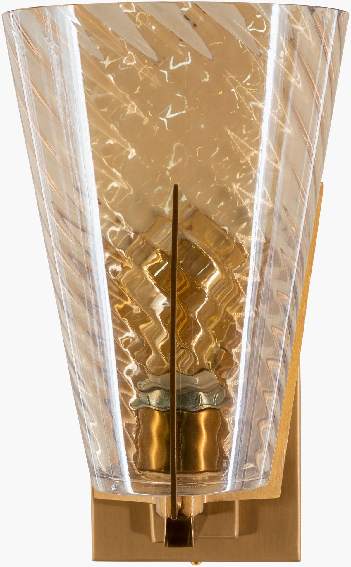 Maxton 12" Iron Wall Sconce, Polished Metallic Brass, Textured Clear