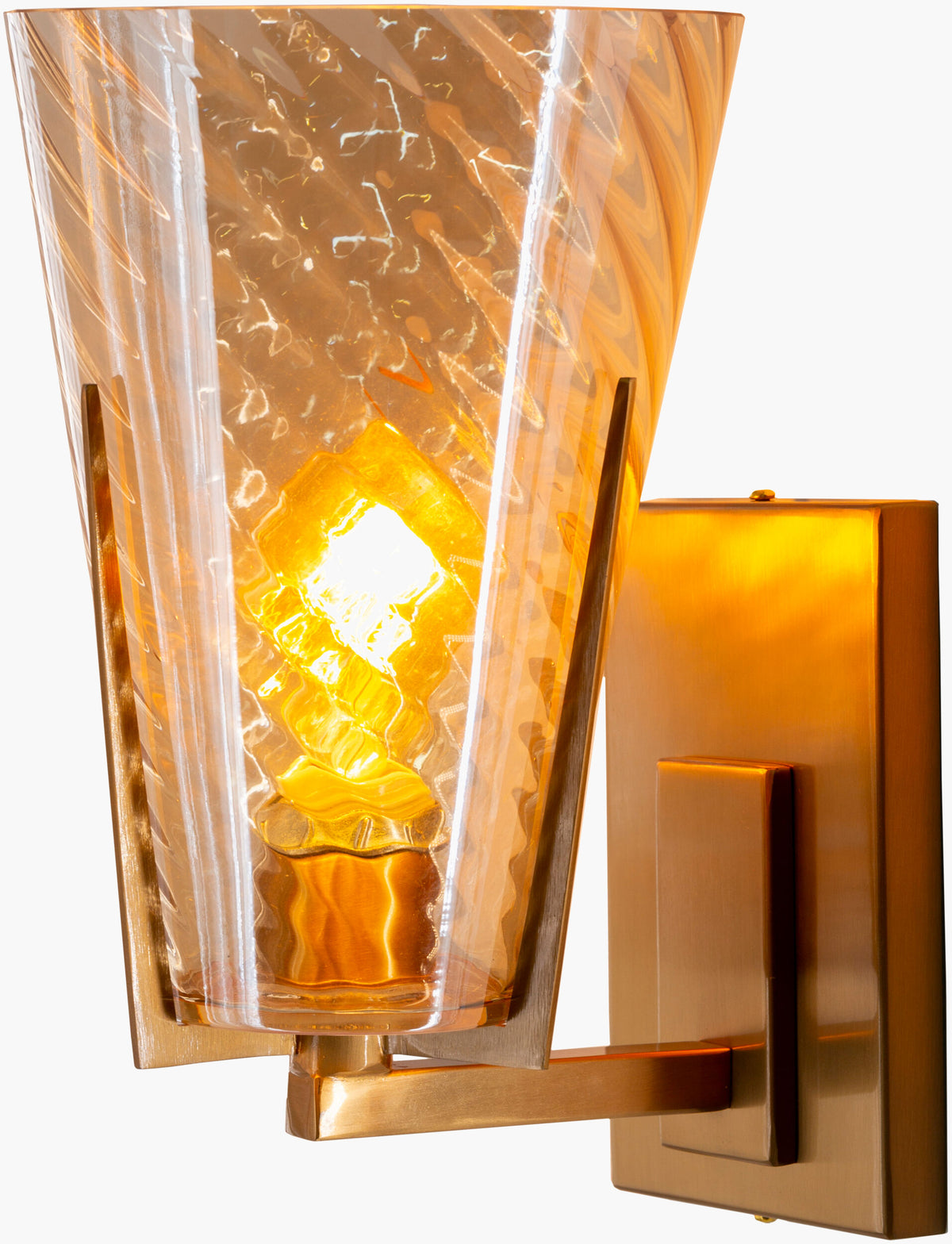 Maxton 12" Iron Wall Sconce, Polished Metallic Brass, Textured Clear