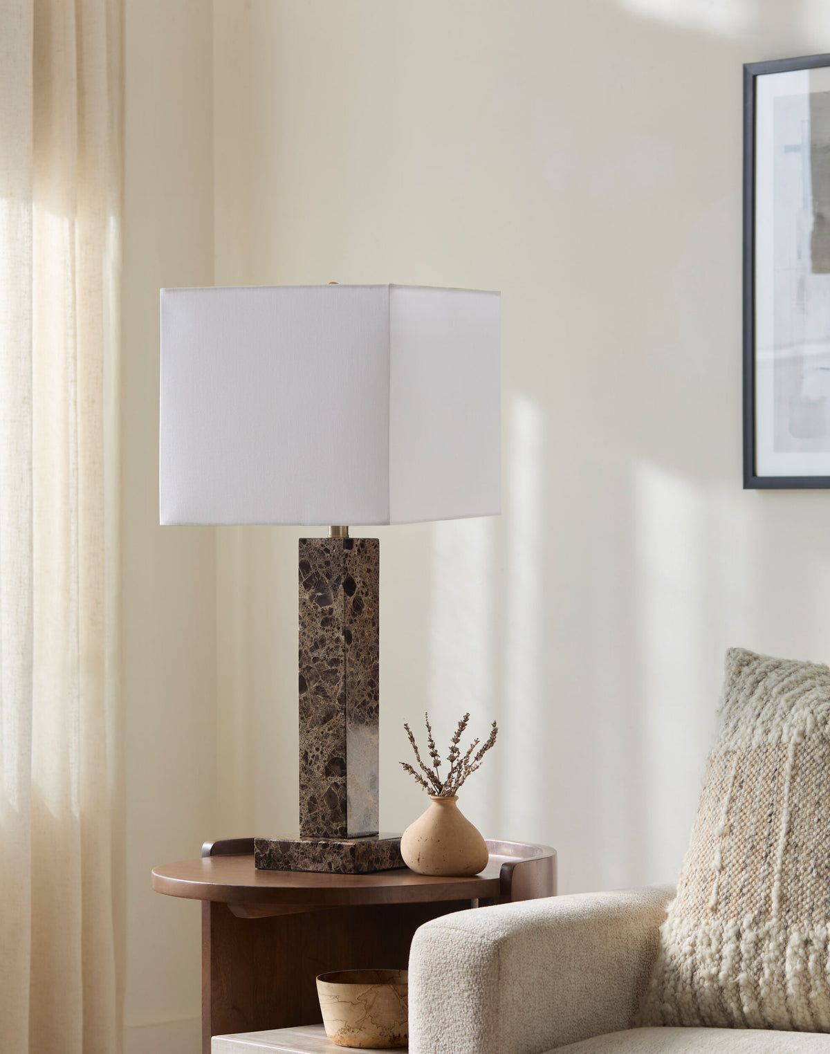 Marzia 29" Marble Table Lamp, Brushed Brown