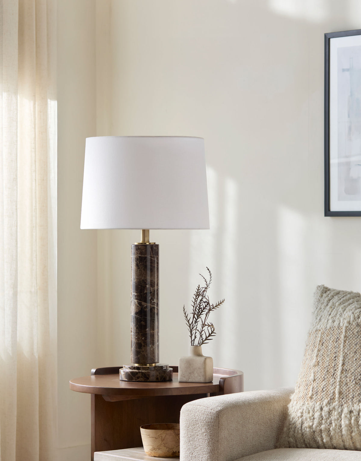 Marzia 28" Marble Table Lamp, Brushed Brown