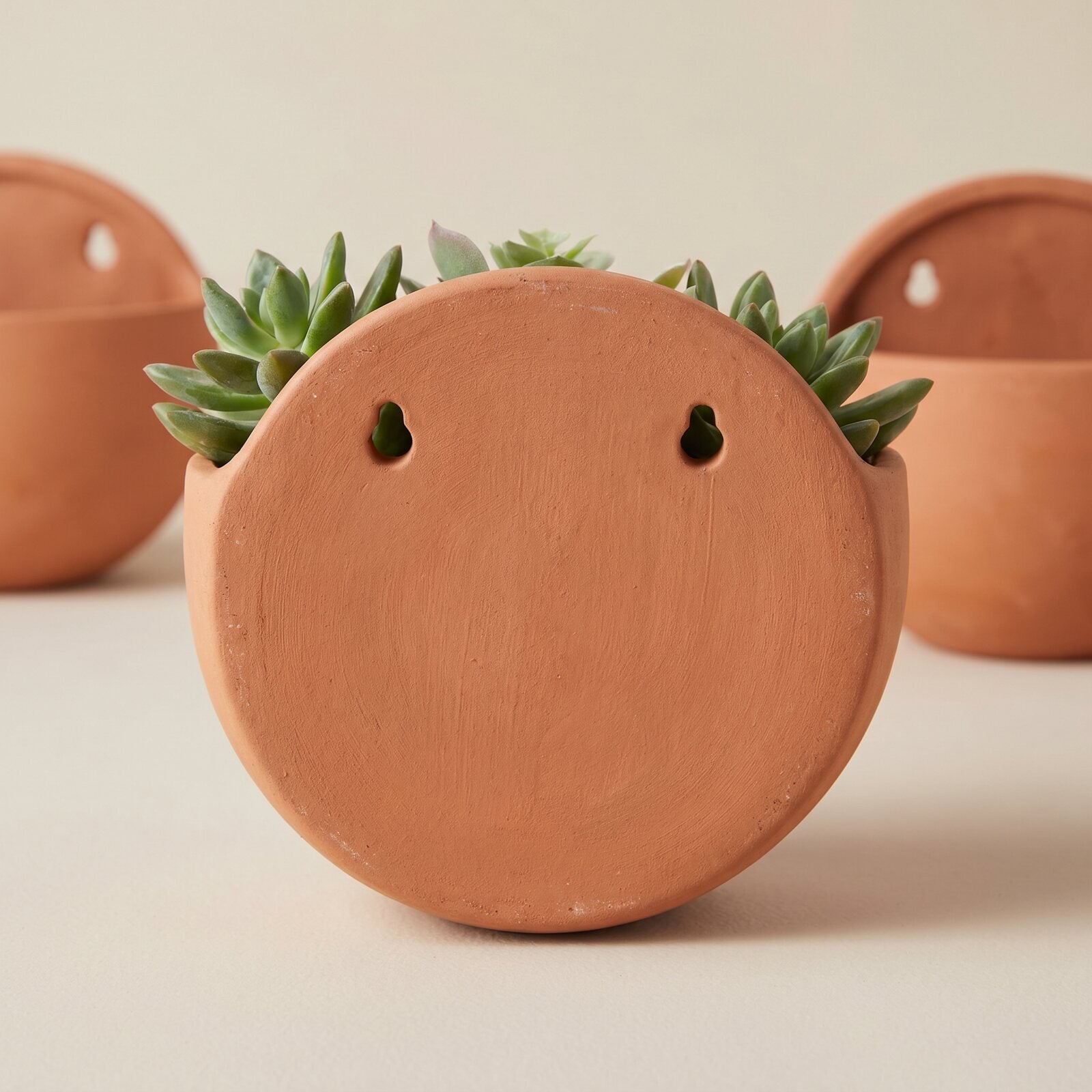 Ścienne Wiszące Donice Zestaw 3 Szt. Terakota — zbliżenie na detale