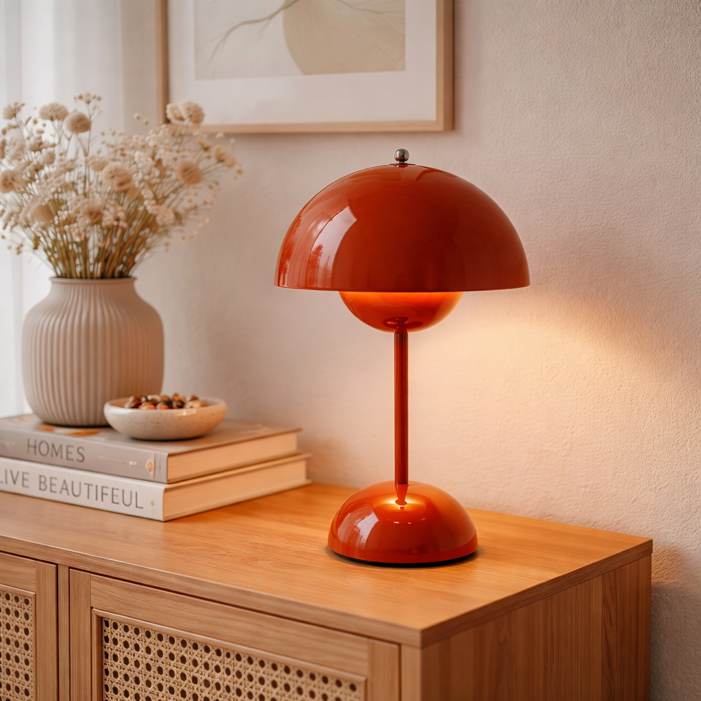 Lacquered Table Lamp With Geometric Form