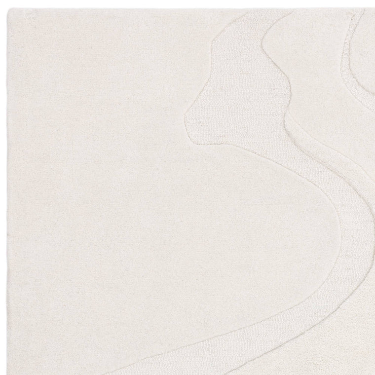 A cotton and latex backing — Abstract Wool Living Room Rug — Hand Tufted, Boho, Olsen