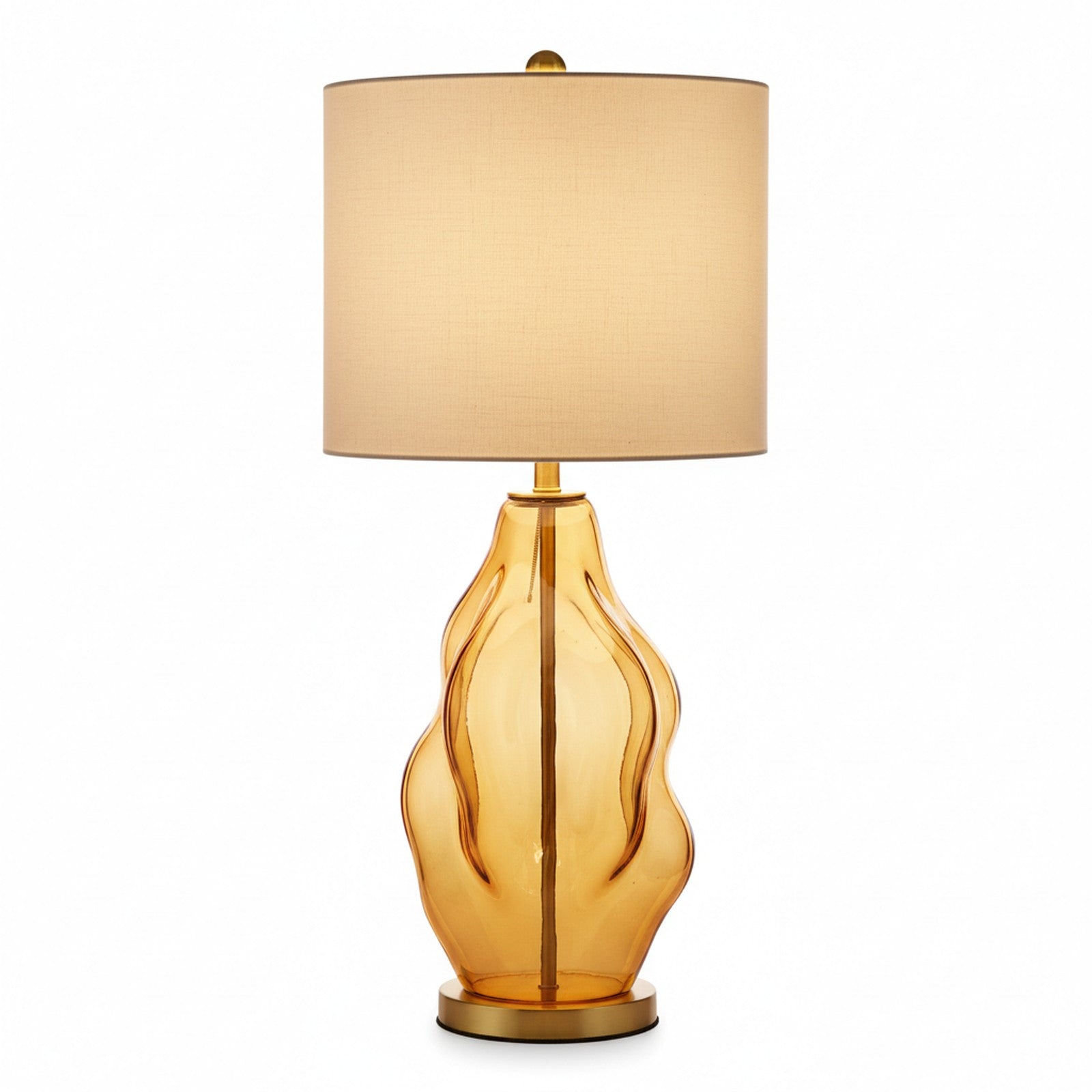 Murano amber glass table lamp side angle showing light through translucent glass base