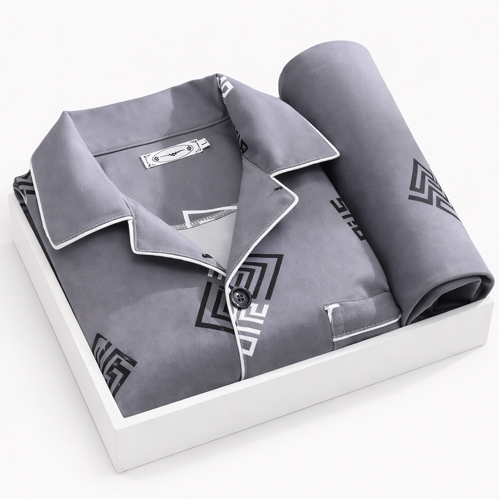 Men's Pajama Set With Button-Up Shirt