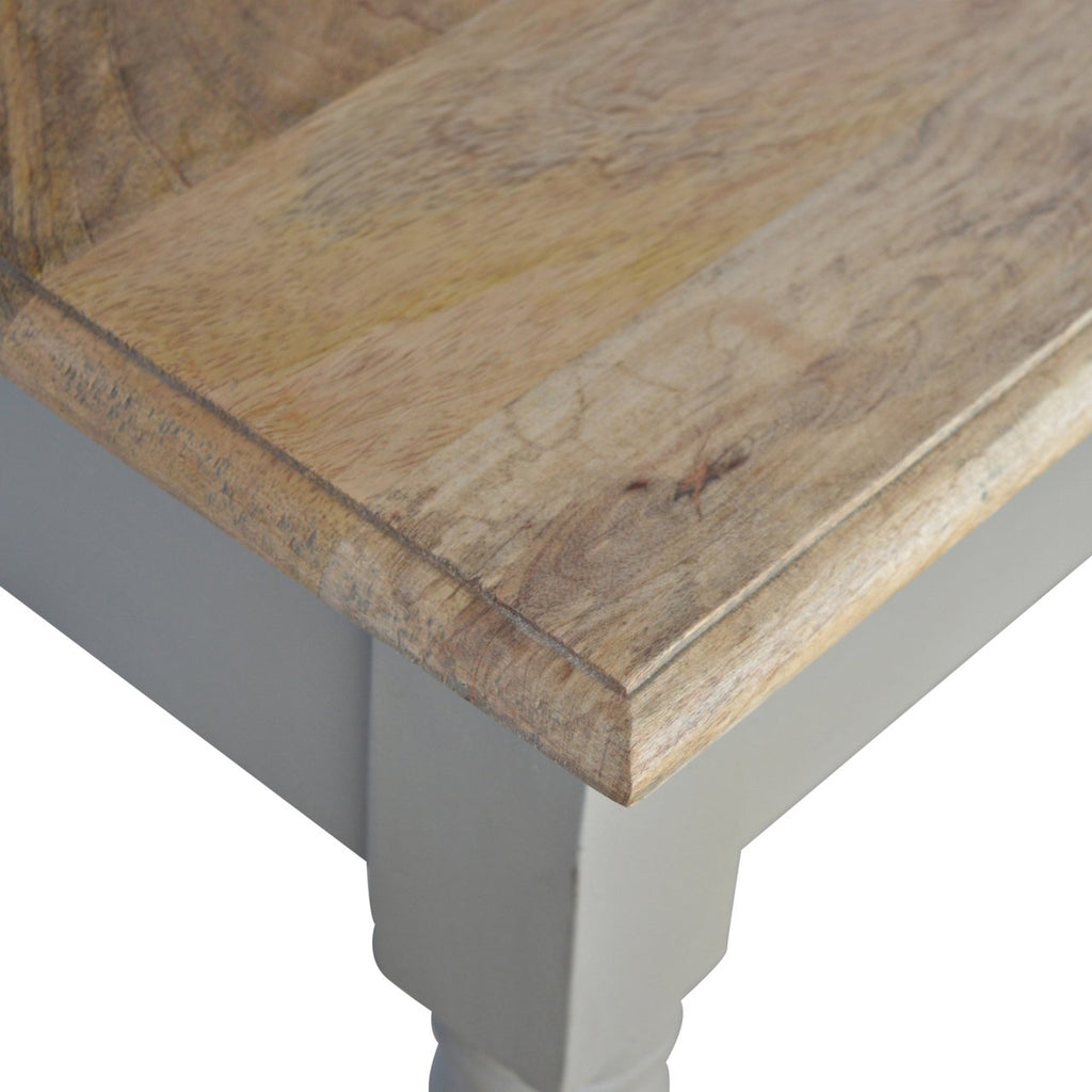 French Grey Mango Wood 1-Drawer Writing Desk — Fluted Legs, Oak Finish Top | Sablon