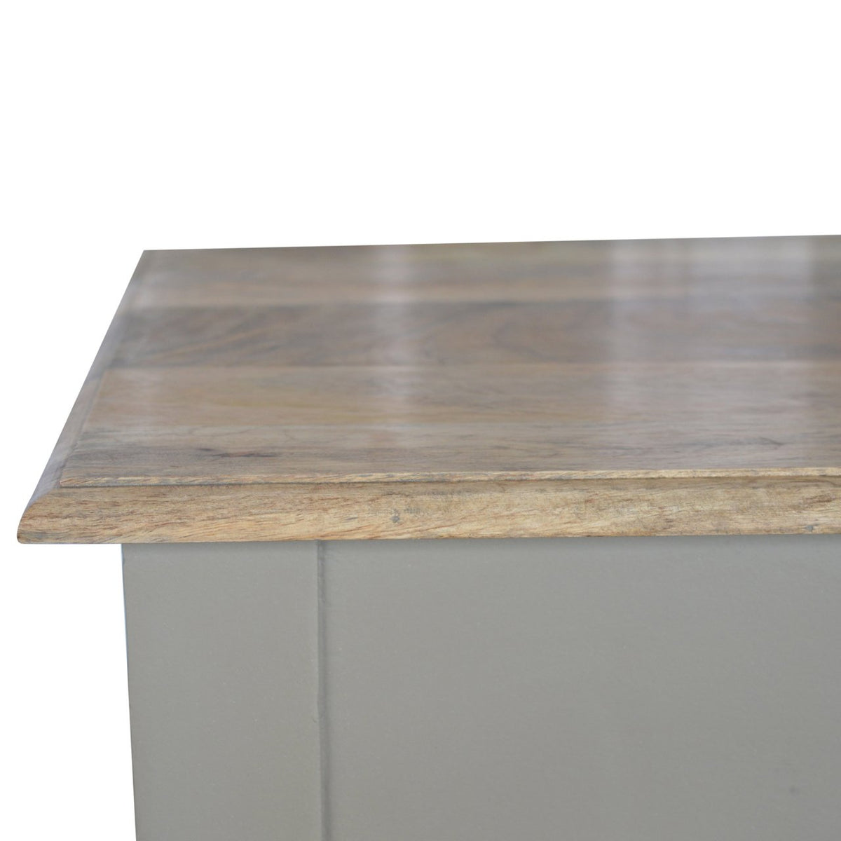 French Grey Mango Wood 1-Drawer Writing Desk — Fluted Legs, Oak Finish Top | Sablon