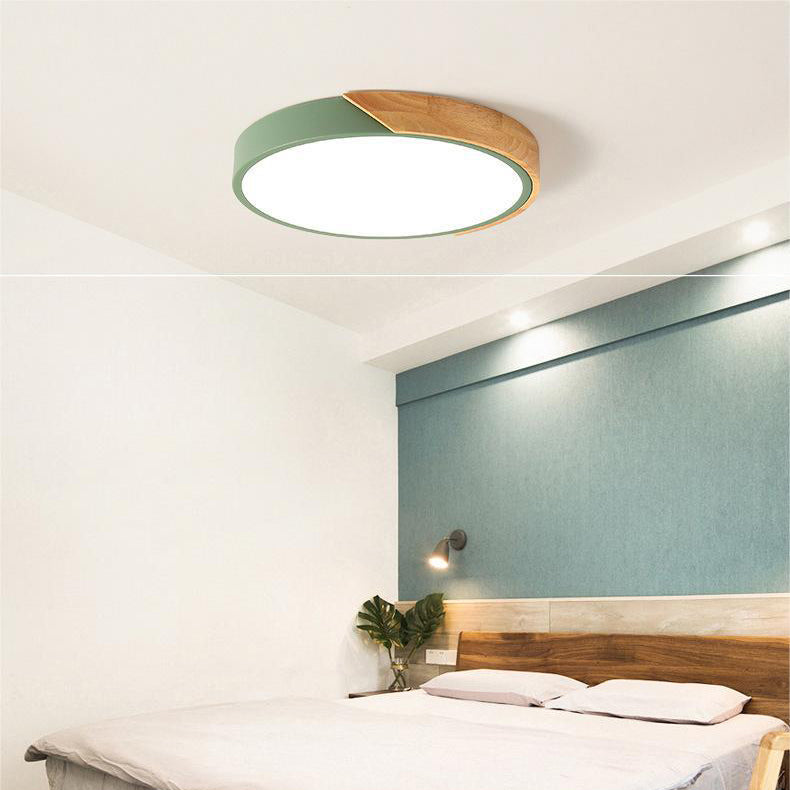 Nordic Wooden Macaron Circular Flush Mount