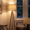 Tripod Floor Lamp with Linen Lampshade — Mid-Century