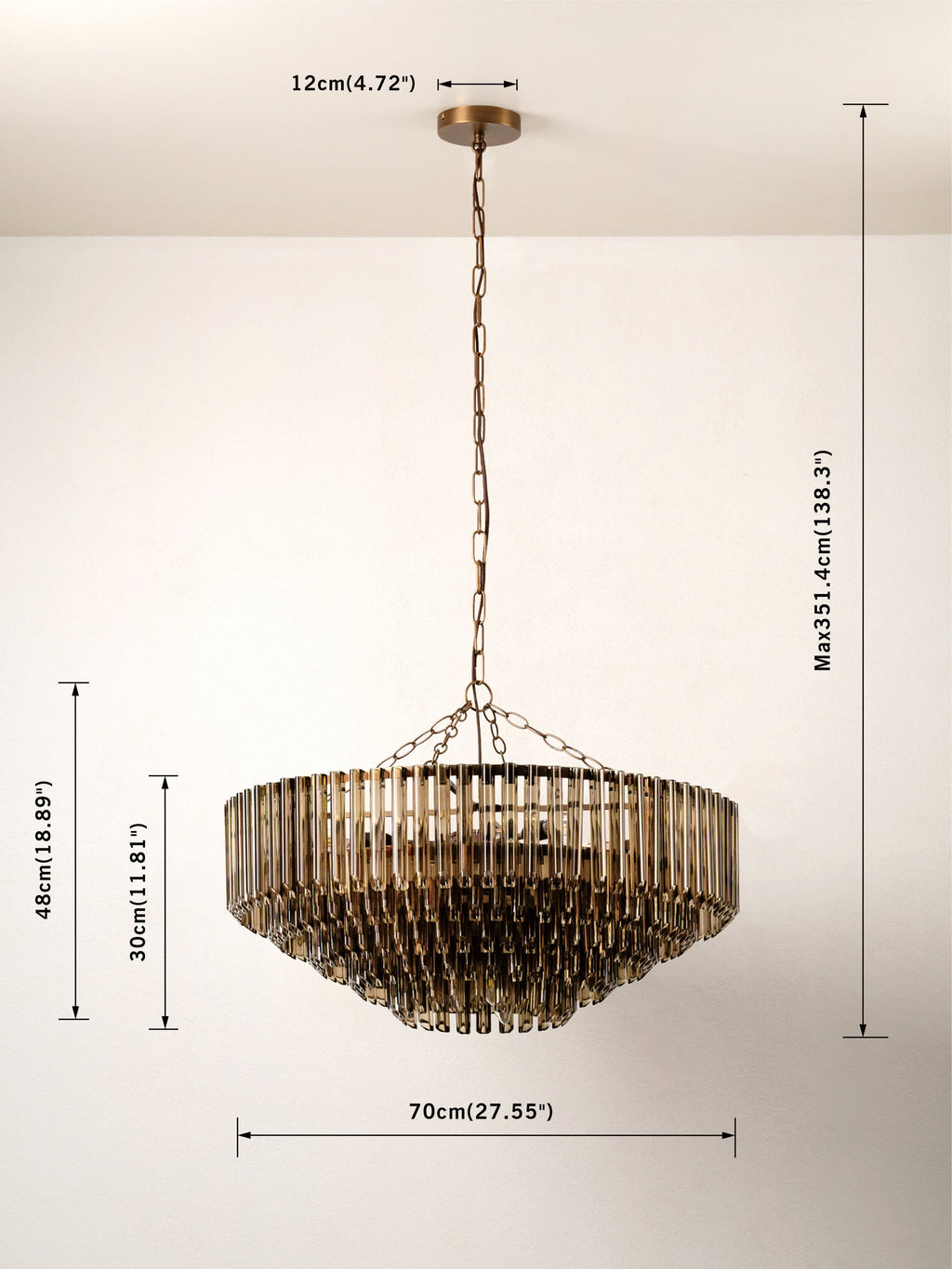 Petalia - Wide Chandelier with 9 Light Sources in Brown and Smoky Glass