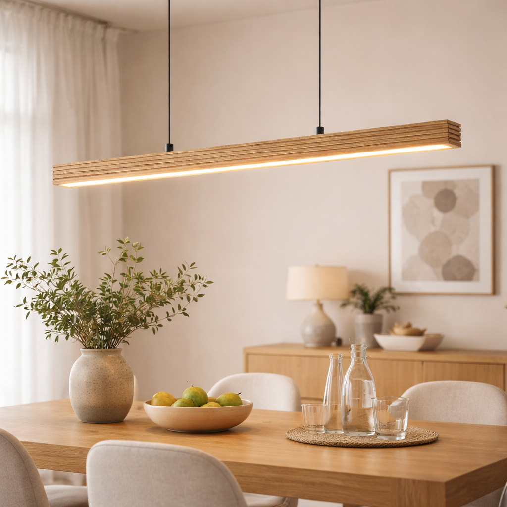 Linear Pendant Lamp With Oak Accent
