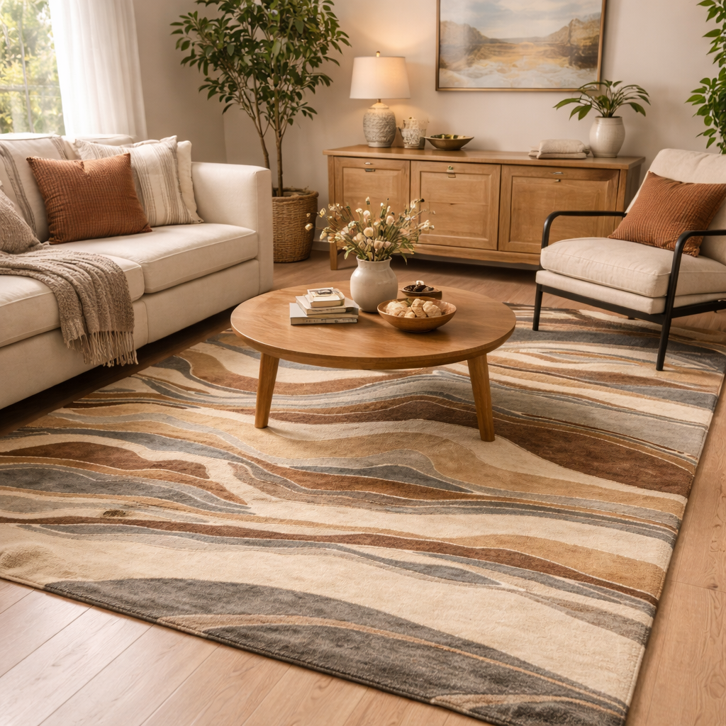 Wielobarwny Dywan Wełniany O Płynnym Deseniu