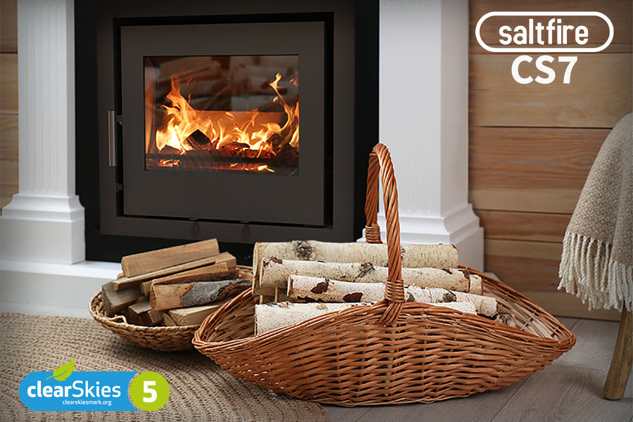 7kW Inset Wood Burning Stove — Saltfire CS7 Inset Multi-Fuel Log Burner, DEFRA Exempt