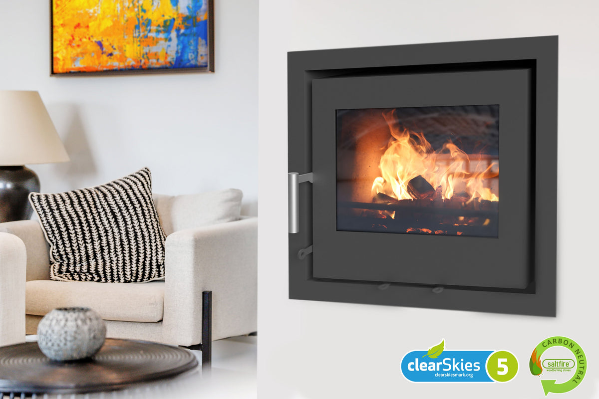 7kW Inset Wood Burning Stove — Saltfire CS7 Inset Multi-Fuel Log Burner, DEFRA Exempt
