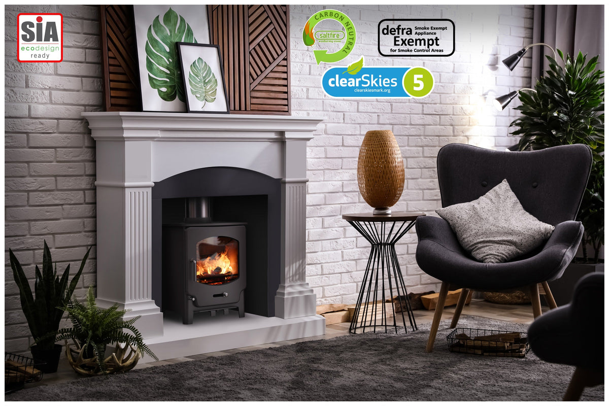 4.1kW Small Wood Burning Stove — Saltfire ST-X4 Log Burner, DEFRA Exempt